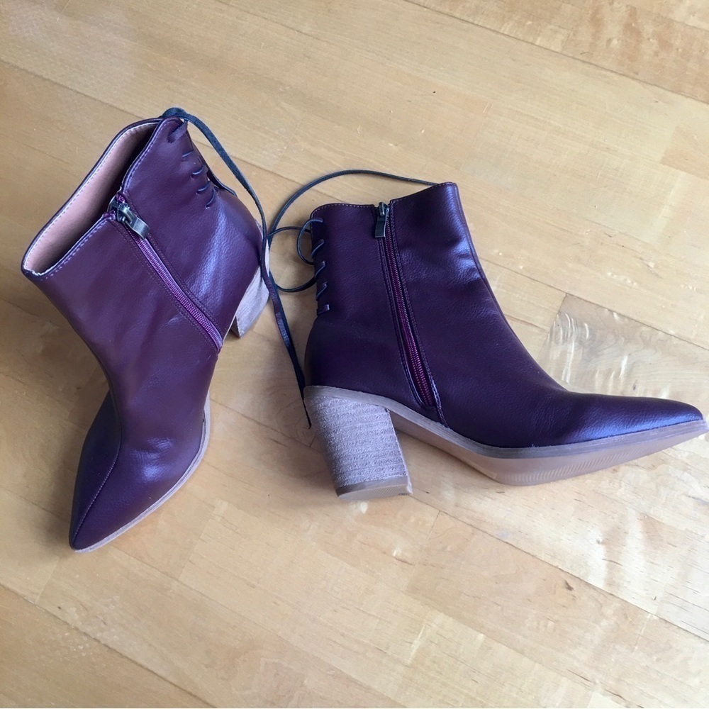 HOST PICK! Beast Fashion Side Zip, Lace Up Booties, Dark Cherry Red, 8.5